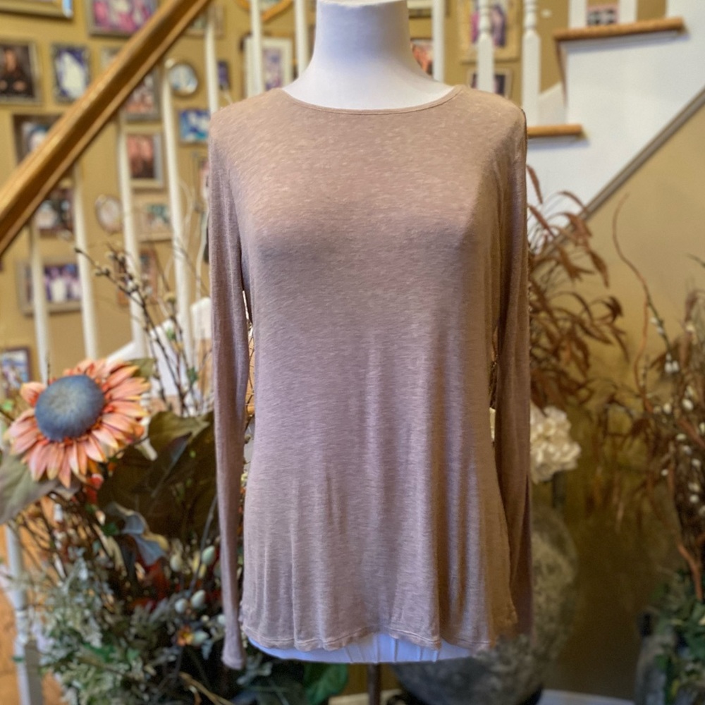 White House Black Market Large Tan Long Sleeve Layering Tee